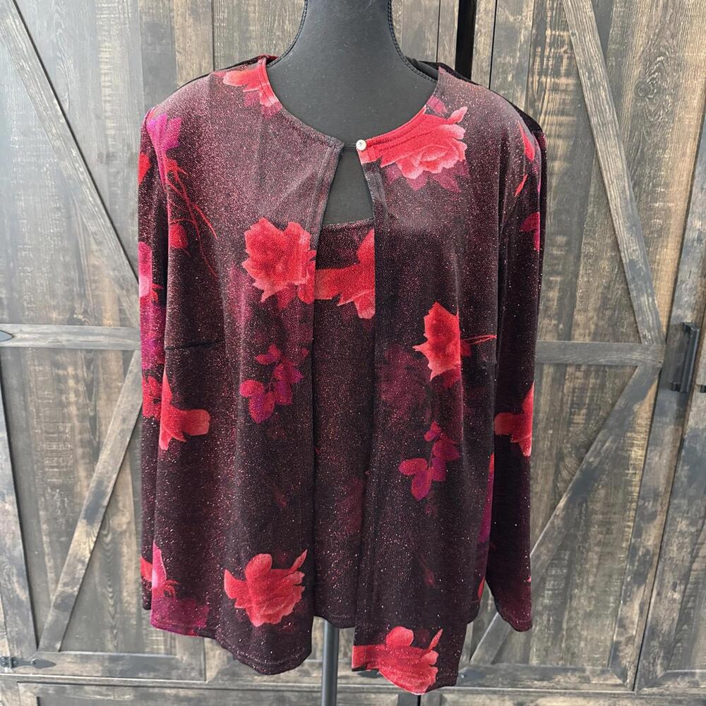 VTG Vintage RM Richards Women's 14 cardigan tank Red sparkle plum Holiday